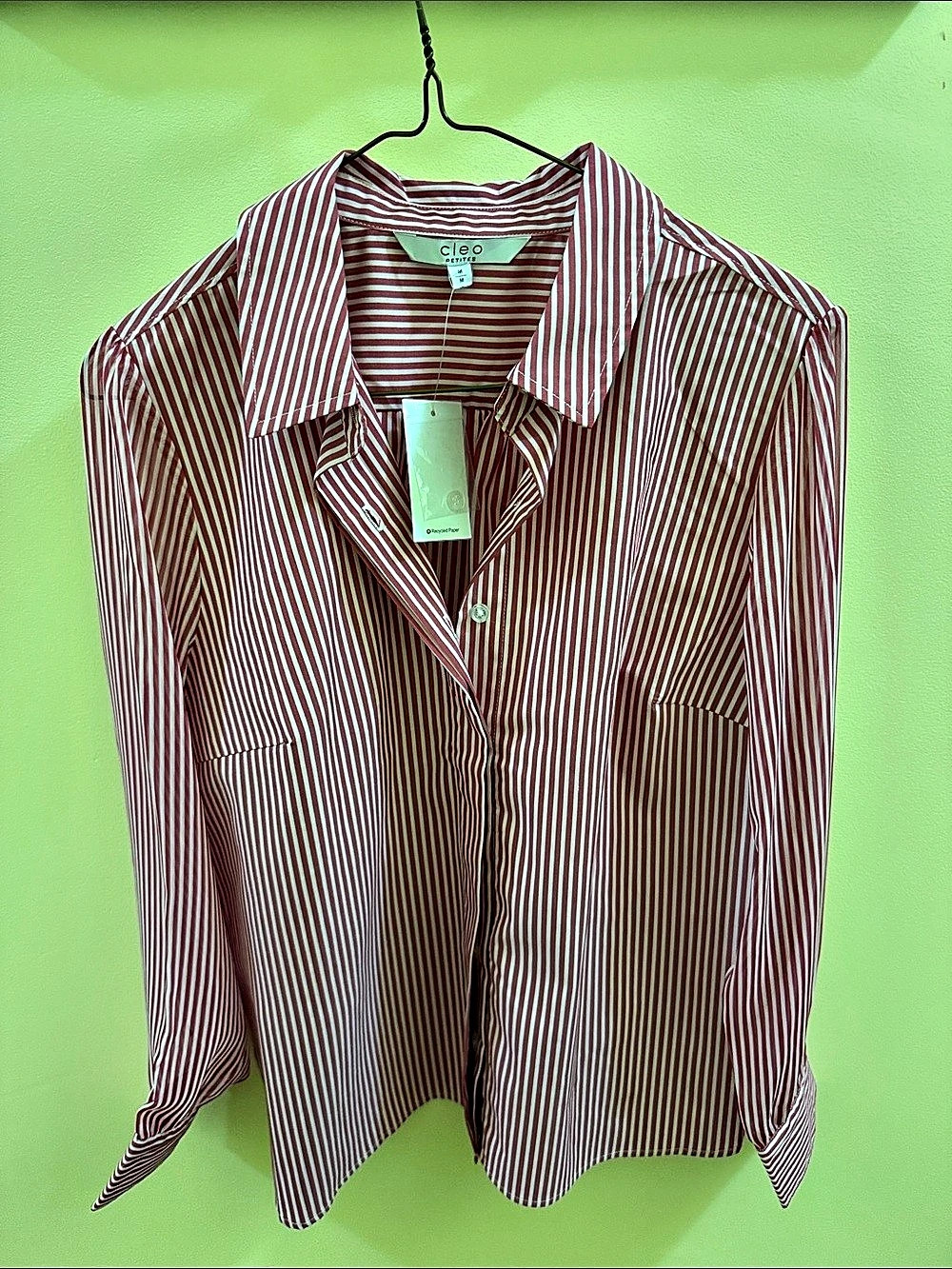 Cato Striped Button Down Blouse in Red & White Size Medium NWT